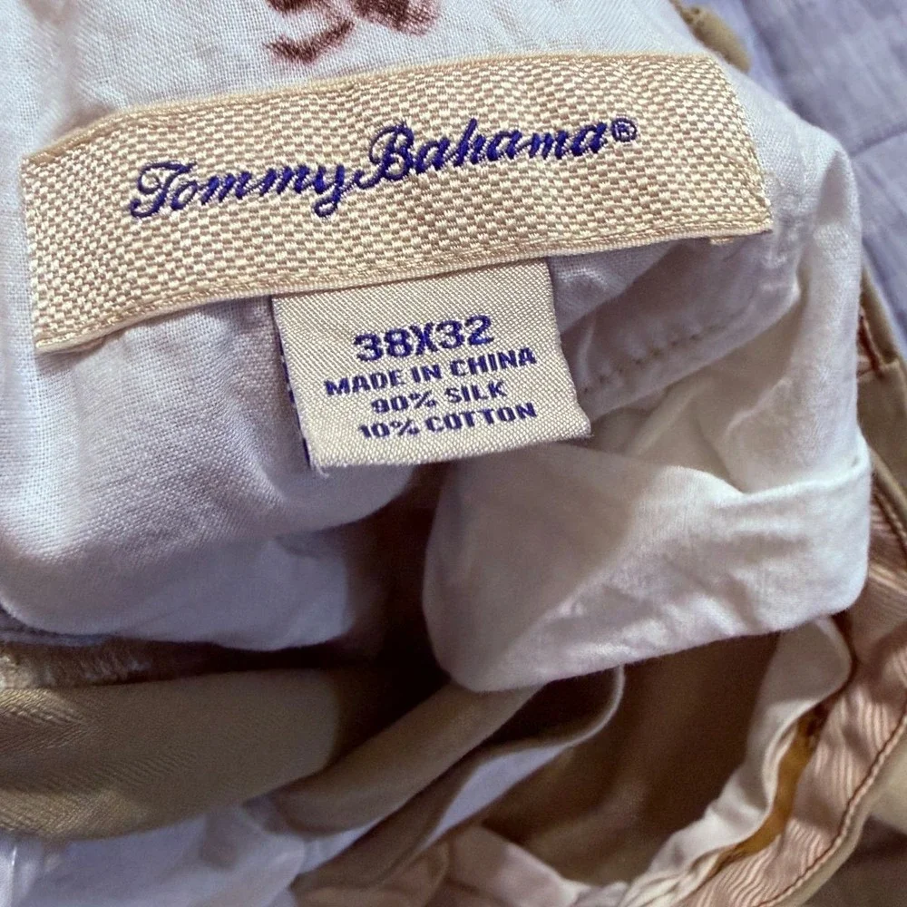 Tommy Bahama Flat Front Chino Pants Silk Blend Relaxed Mens 38x29 Tan Pre-owned